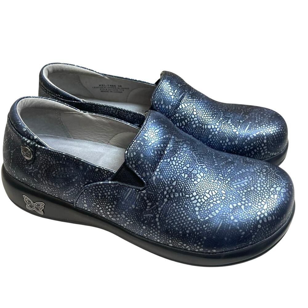 Alegria Shoes Size 38 Womens Keli Pewter Lace Slip On Leather Metallic Comfort
